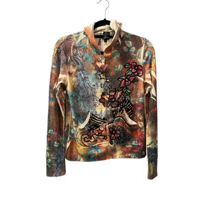 Vintage Y2K Spice & Roses Gemstones Embroidered Hoodie Size Medium Colorful Zip